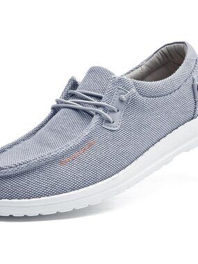 Mens Grey Breathable Stretch Easy Walking Canvas Slip-On Soft Boat Loafers Shoes